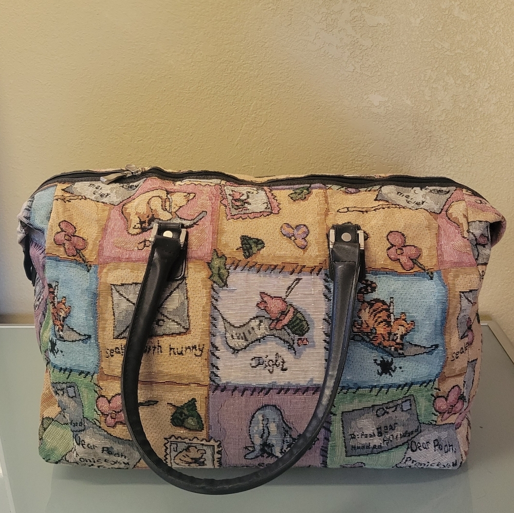 VTG Walt Disney World Winnie the Pooh Tapestry Duffel Bag Tote Carry-On